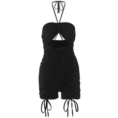 Hollow Out Cutout out Tied Halter Drawstring Romper