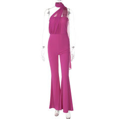 Women Elegant Slim Tube Top Halter Ribbon Jumpsuit