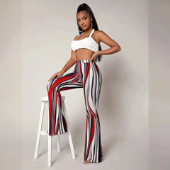 Women Pants Hip Wrapped Pattern Printed Wear Bootcut Trousers Flared Pants