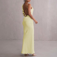 Floral Decoration Elegant Maxi Dress Backless Sling Dress - 808Lush