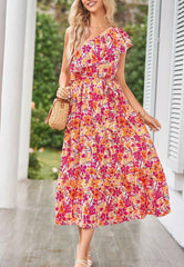 Summer Shoulder Ruffles Sleeveless Floral Dress - 808Lush