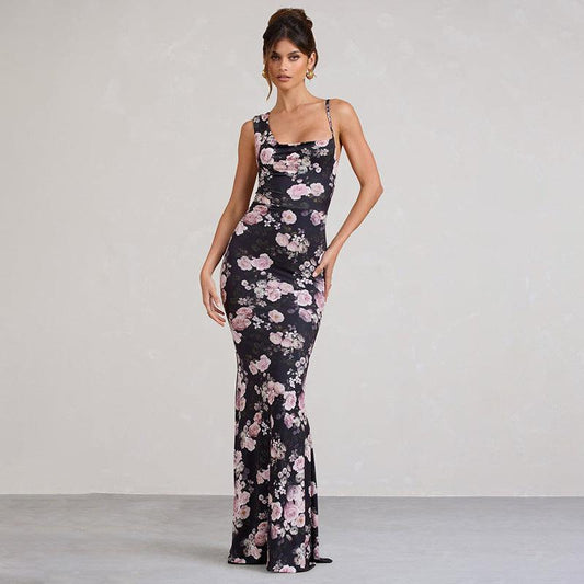 Elegant Floral Blooming Slim Fit Maxi Dress - 808Lush