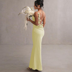 Floral Decoration Elegant Maxi Dress Backless Sling Dress - 808Lush