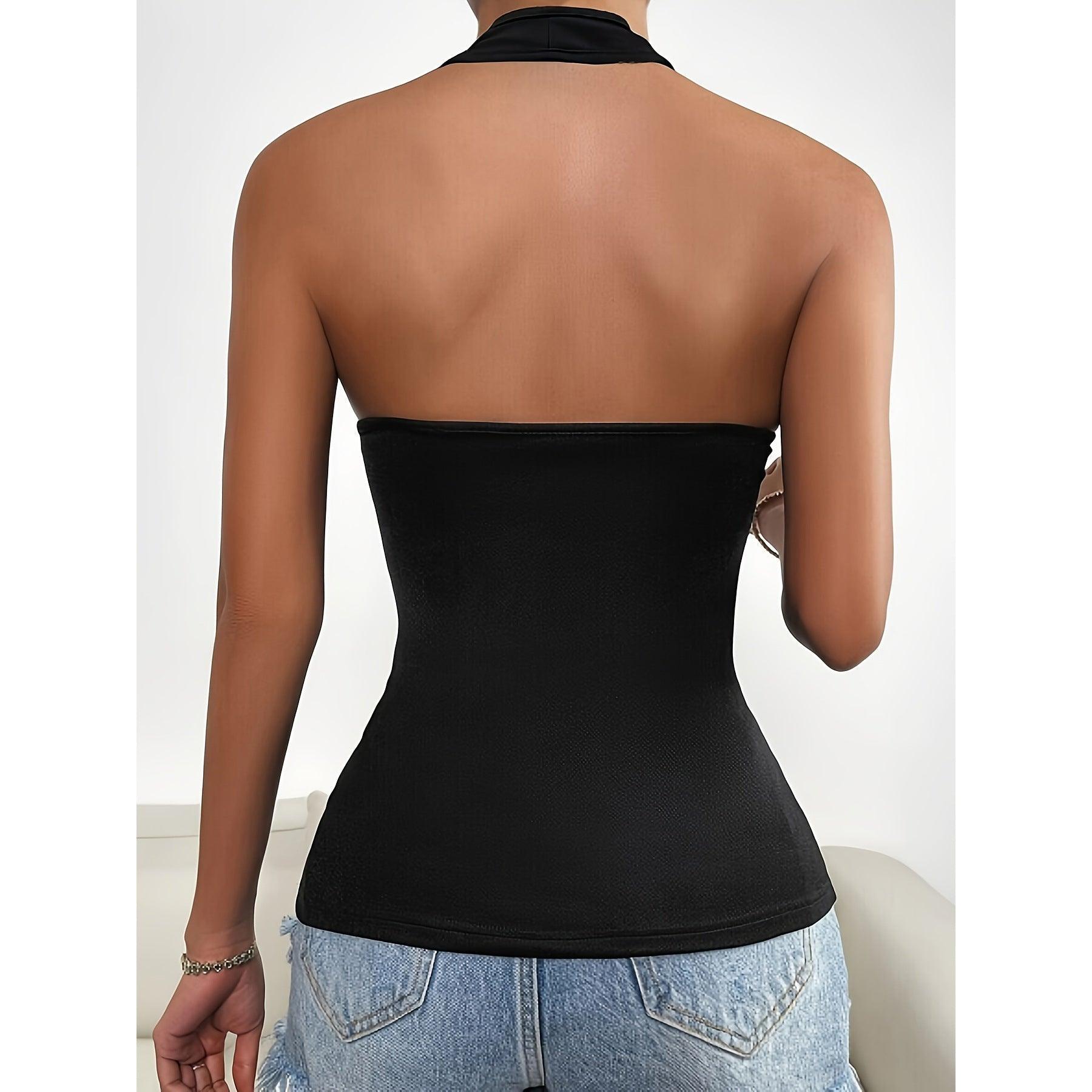 Women Summer Halter Slim Fit Zipper Tight Top - 808Lush