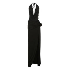 Backless Sexy Deep V Plunge Neck High Slit Skirt Set