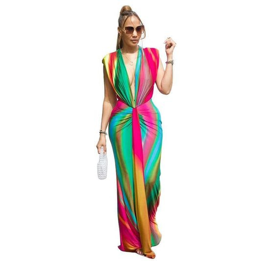 Women Sleeveless Multicolor Printed Slim Fit Dress - 808Lush