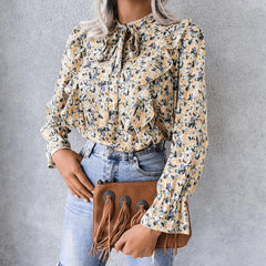 Casual Lace up Ruffled Floral Top