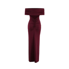 Sexy off Shoulder Backless Pleated Maxi Dress