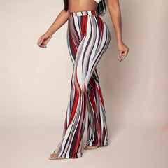 Wave Digital Printed Tight Bell Bottom Women Pants