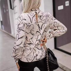 Women Long Sleeve Shirt Printed Turtleneck Elegant Top