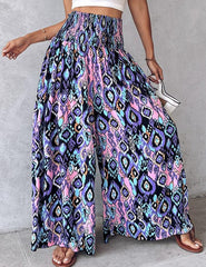 Women Printed Waist-Controlled Casual Trousers Wide Leg Pants