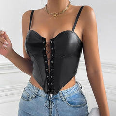 Sexy Simple Thin Rope Buckle Design Slimming Leather Vest - 808Lush