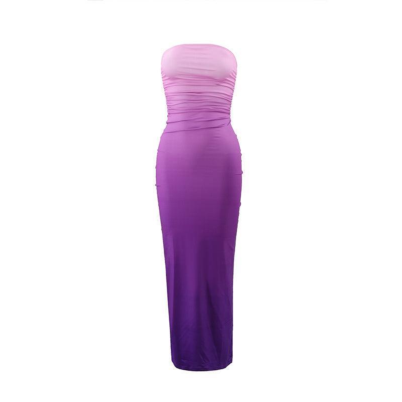 Sexy Tube Top Gradient Length Dress - 808Lush