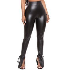 Tight High Bandage Flared Side Slit Faux Leather Legging - 808Lush