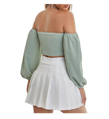 Women Strapless Shoulder Long Sleeve Front Zipper Tube Top