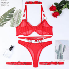 See through Sexy Red Valentine Day Five Piece Lingerie Set