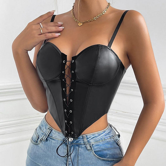 Sexy Simple Thin Rope Buckle Design Slimming Leather Vest - 808Lush