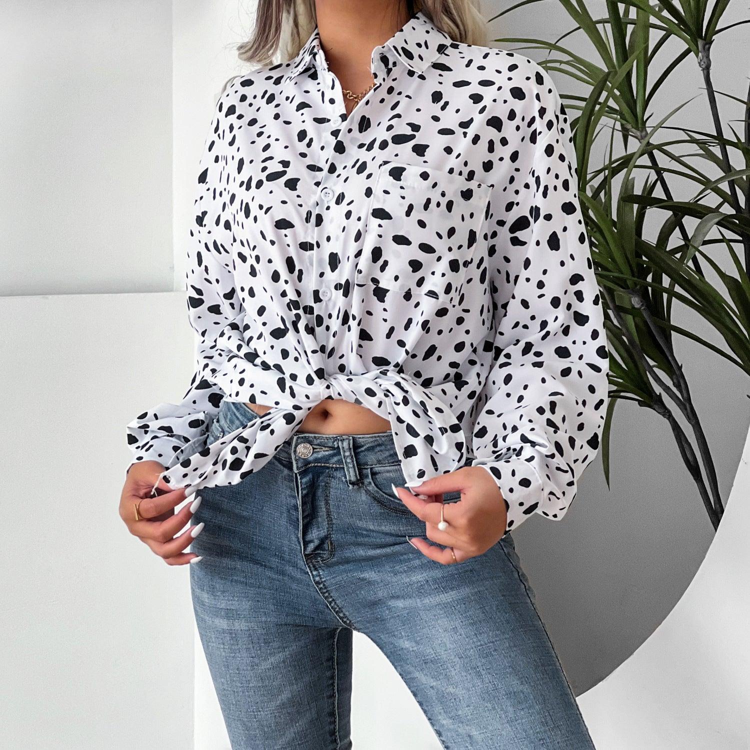 Women Collared Print Shirt Long Sleeve Leopard Casual Shirt - 808Lush