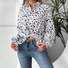 Women Collared Print Shirt Long Sleeve Leopard Casual Shirt - 808Lush