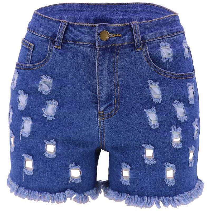 Ripped High Waist Stretch Denim Shorts - 808Lush