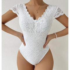 Lace See through Deep V Plunge neck Backless bodysuit - 808Lush