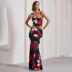 Elegant Floral Blooming Slim Fit Maxi Dress - 808Lush