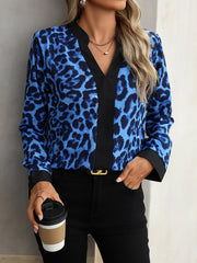 V Neck Leopard Print Women Shirt