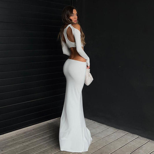 Elegant Long Sleeve Shoulder Baring Maxi Dress