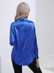 Satin Shirt Artificial Silk Long Sleeve Office Shirt - 808Lush