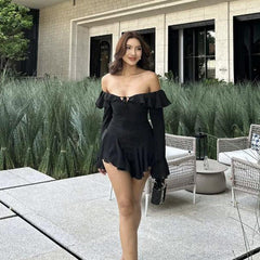 off Shoulder Sexy Backless Ruffled Sheath Mini Dress