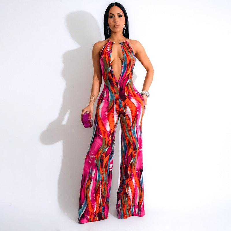 Multi Color Deep V Plunge Jumpsuit - 808Lush