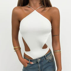 Women Halter Hollow Out Sexy Bodysuit