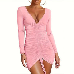 Sexy Slim Fit Pleating V neck Party Dress - 808Lush