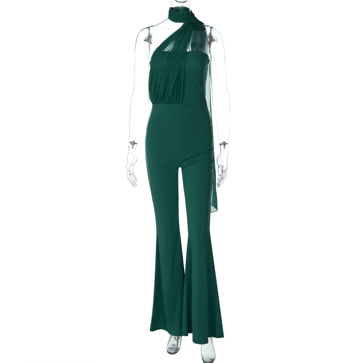 Women Elegant Slim Tube Top Halter Ribbon Jumpsuit