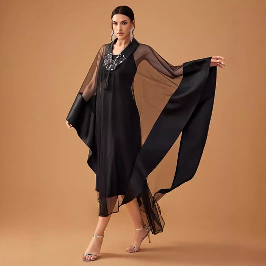 Cocktail Evening Middle East Long Sleeve Two Piece Cape Dress