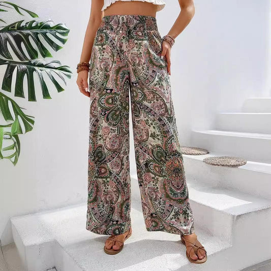 Women Pants Elastic Waist Wide Leg Pants