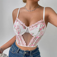 Sexy Floral Embroidered Mesh Corset Top - 808Lush