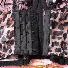 Lingerie sexy quatre pièces léopard brodée