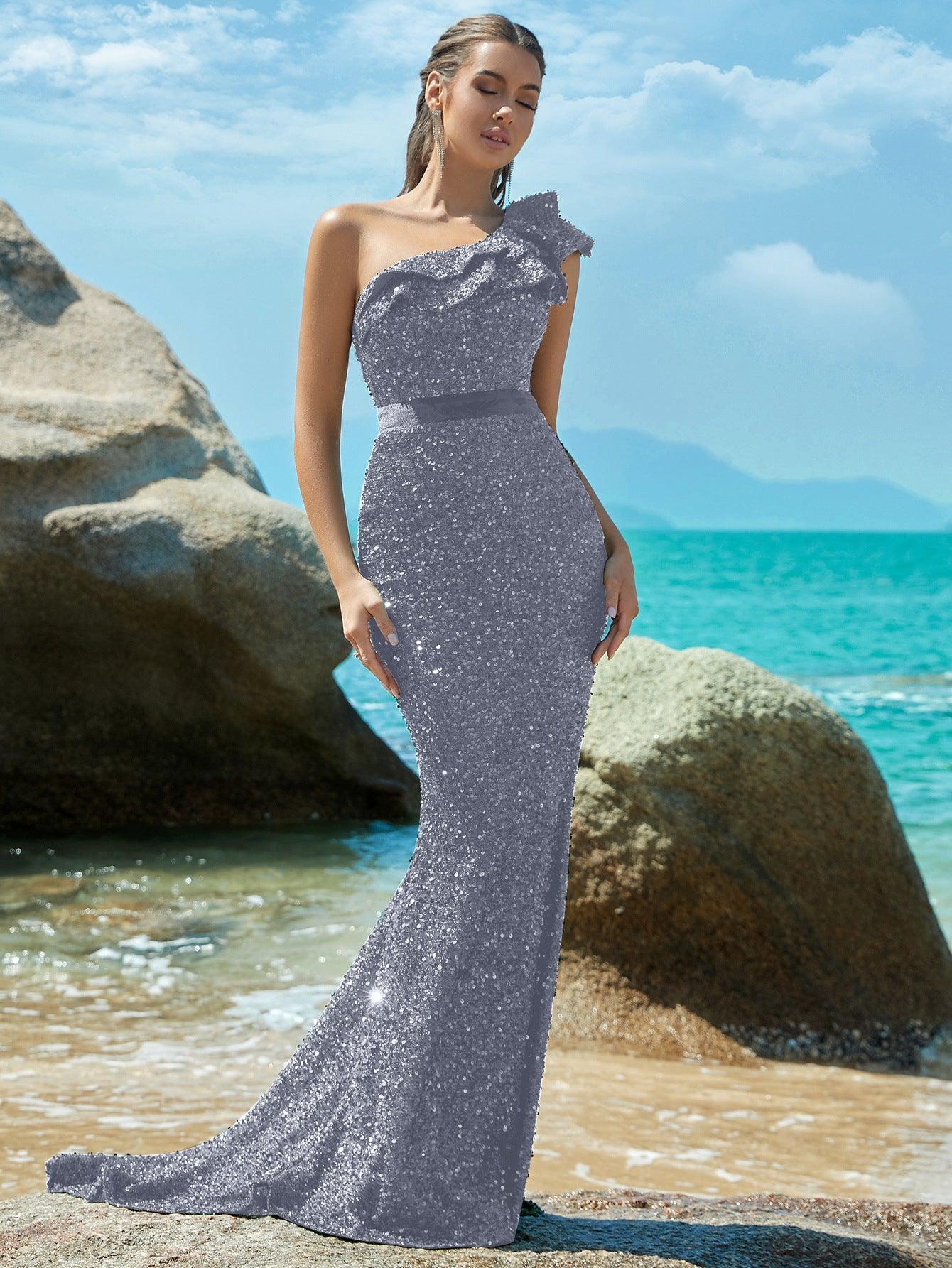 Evening Dress Long Sequined Fishtail Cocktail Dress - 808Lush