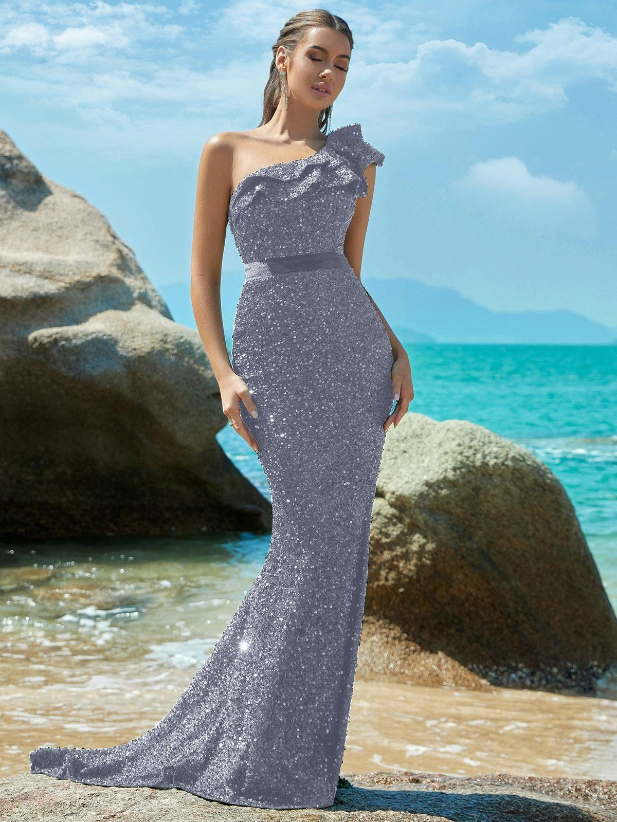 Evening Dress Long Sequined Fishtail Cocktail Dress - 808Lush