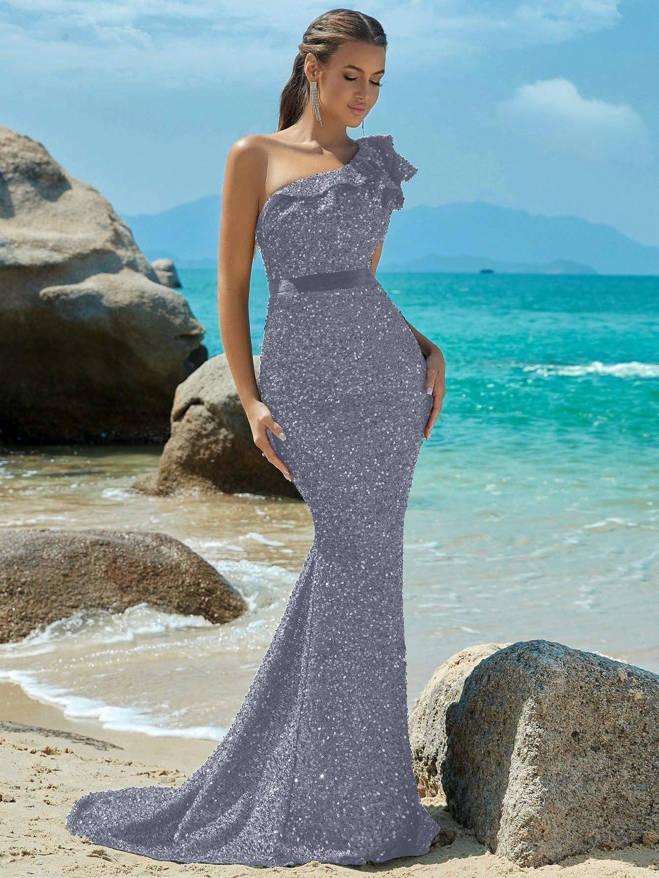 Evening Dress Long Sequined Fishtail Cocktail Dress - 808Lush