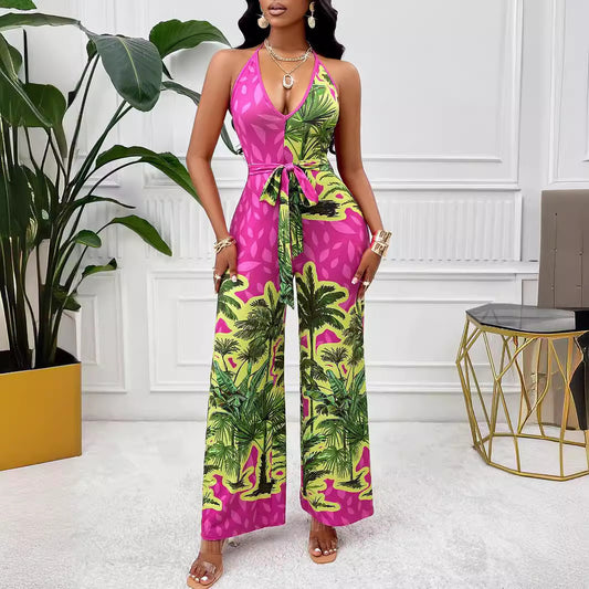 Women Floral Printing Sexy Suspenders Jumpsuit