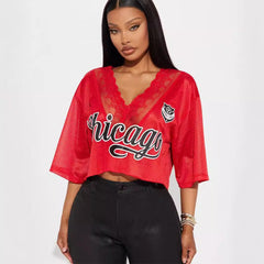 Chicago Jersey Loose V Neck Lace T Shirt