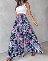 Women Printed Waist-Controlled Casual Trousers Wide Leg Pants