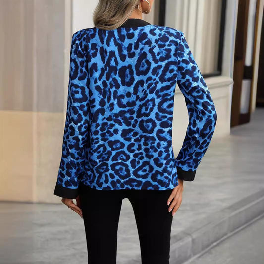 V Neck Leopard Print Women Shirt