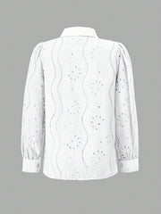 Women Embroidery Long Sleeve Collared Shirt