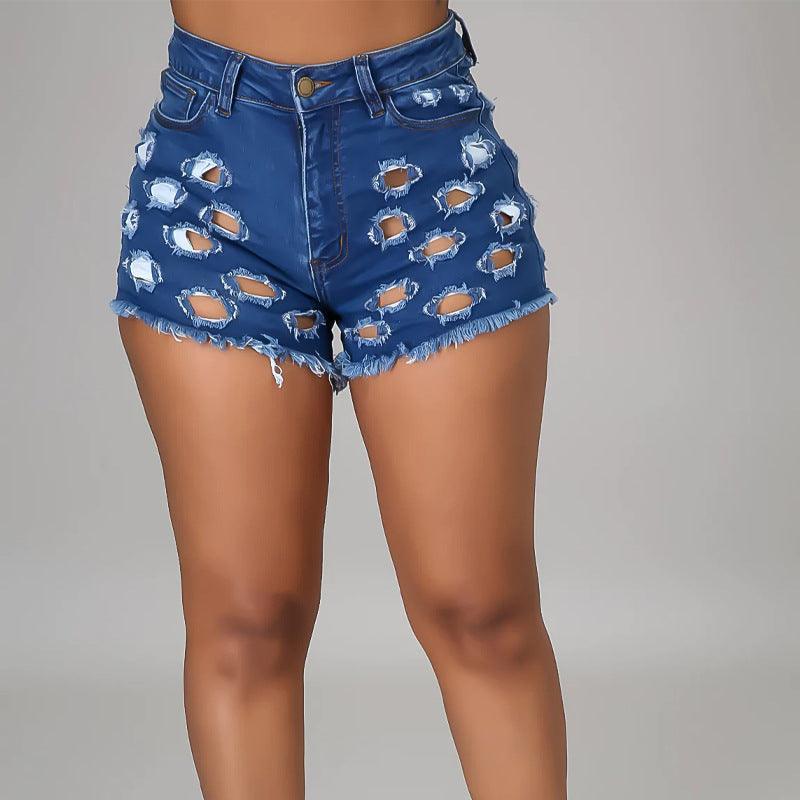 Ripped High Waist Stretch Denim Shorts - 808Lush