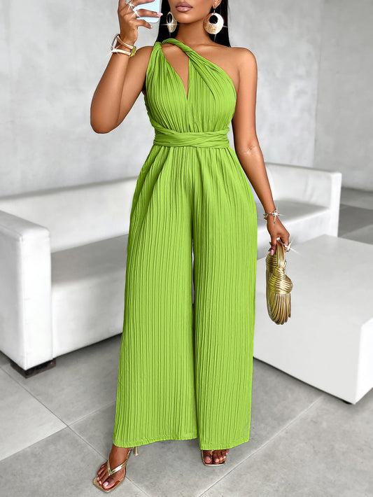 Sexy Wind Diagonal Collar Fitted Waist Jumpsuit