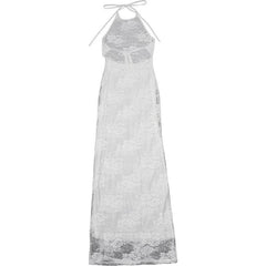 Sexy Floral Lace up Mesh Maxi Dress