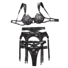 Ensemble de quatre pièces sexy en dentelle push-up